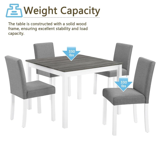 Alt view image 7 of 7 - Counter Height Dining Table Set with Chairs for 4, Wood 5 Piece Kitchen Table Set for Small Space, Square Table and Upholstered Chairs, Grey+White, 39X39X29.8INCH