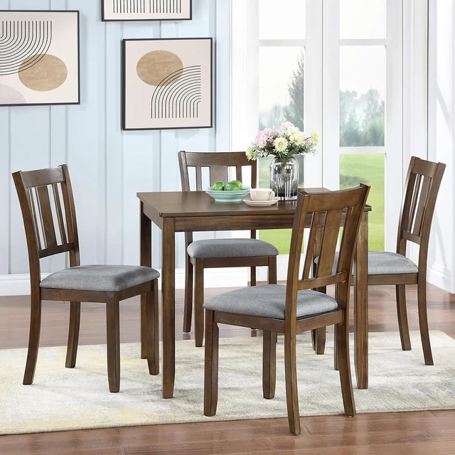 Alt view image 2 of 7 - Counter Height Dining Table Set with Chairs for 4, Wood 5 Piece Kitchen Table Set for Small Space, Square Table and Upholstered Chairs, Walnut, 34.5X34.5X30INCH