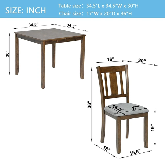 Alt view image 3 of 7 - Counter Height Dining Table Set with Chairs for 4, Wood 5 Piece Kitchen Table Set for Small Space, Square Table and Upholstered Chairs, Walnut, 34.5X34.5X30INCH