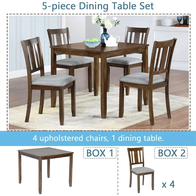 Alt view image 4 of 7 - Counter Height Dining Table Set with Chairs for 4, Wood 5 Piece Kitchen Table Set for Small Space, Square Table and Upholstered Chairs, Walnut, 34.5X34.5X30INCH