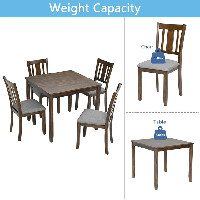 Alt view image 5 of 7 - Counter Height Dining Table Set with Chairs for 4, Wood 5 Piece Kitchen Table Set for Small Space, Square Table and Upholstered Chairs, Walnut, 34.5X34.5X30INCH