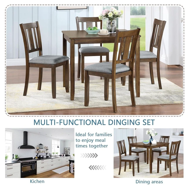 Alt view image 7 of 7 - Counter Height Dining Table Set with Chairs for 4, Wood 5 Piece Kitchen Table Set for Small Space, Square Table and Upholstered Chairs, Walnut, 34.5X34.5X30INCH