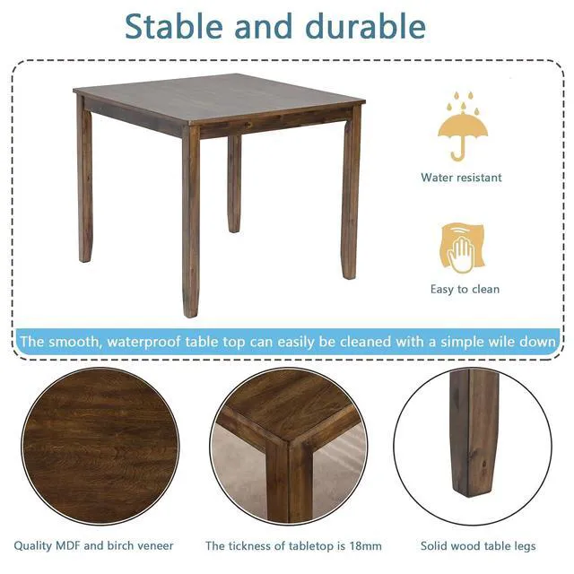 Alt view image 6 of 7 - Counter Height Dining Table Set with Chairs for 4, Wood 5 Piece Kitchen Table Set for Small Space, Square Table and Upholstered Chairs, Walnut, 34.5X34.5X30INCH