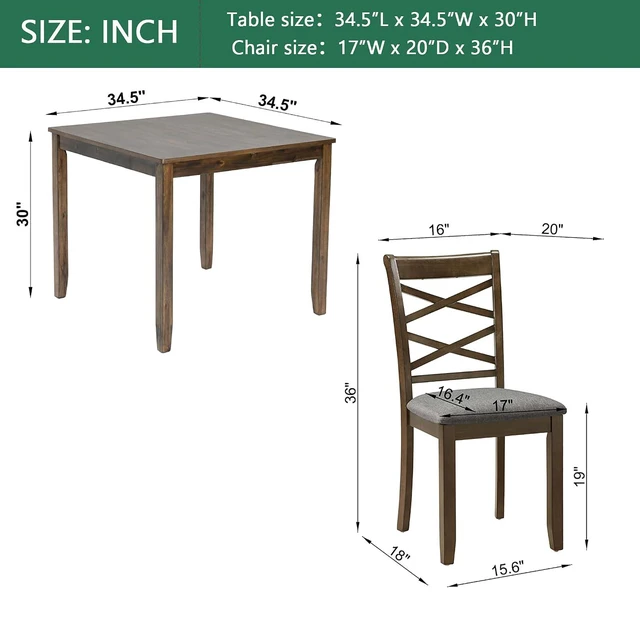 Alt view image 3 of 7 - Counter Height Dining Table Set with Chairs for 4, Wood 5 Piece Kitchen Table Set for Small Space, Square Table and Upholstered Chairs, Deep Walnut, 34.5X34.5X30INCH