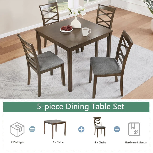 Alt view image 4 of 7 - Counter Height Dining Table Set with Chairs for 4, Wood 5 Piece Kitchen Table Set for Small Space, Square Table and Upholstered Chairs, Deep Walnut, 34.5X34.5X30INCH