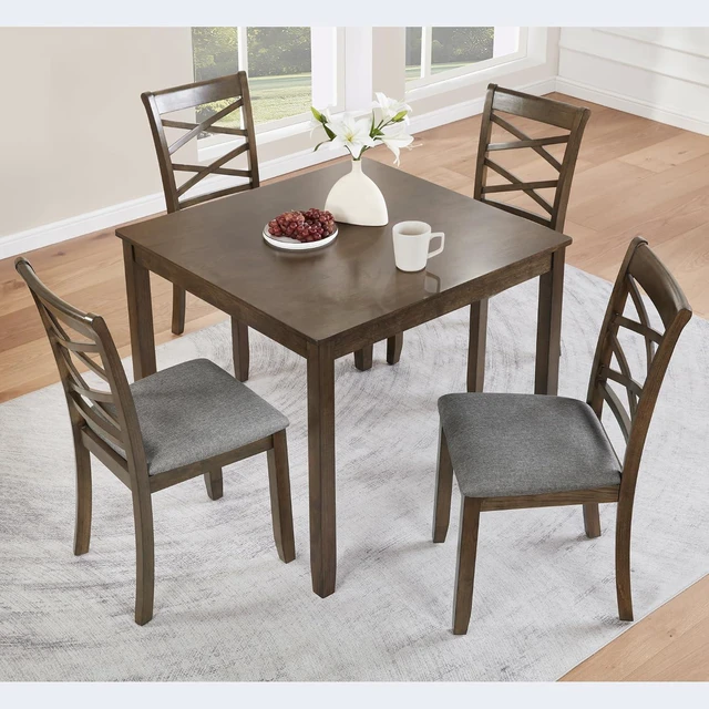 Alt view image 2 of 7 - Counter Height Dining Table Set with Chairs for 4, Wood 5 Piece Kitchen Table Set for Small Space, Square Table and Upholstered Chairs, Deep Walnut, 34.5X34.5X30INCH