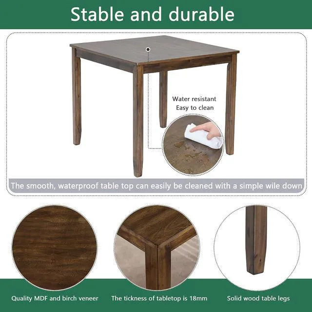 Alt view image 5 of 7 - Counter Height Dining Table Set with Chairs for 4, Wood 5 Piece Kitchen Table Set for Small Space, Square Table and Upholstered Chairs, Deep Walnut, 34.5X34.5X30INCH