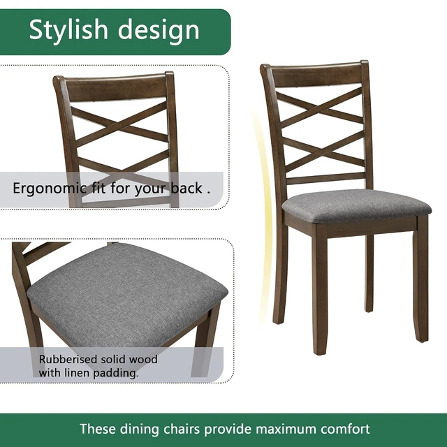 Alt view image 7 of 7 - Counter Height Dining Table Set with Chairs for 4, Wood 5 Piece Kitchen Table Set for Small Space, Square Table and Upholstered Chairs, Deep Walnut, 34.5X34.5X30INCH