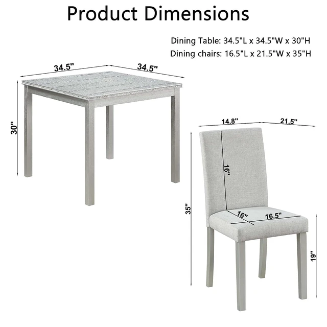 Alt view image 3 of 6 - Counter Height Dining Table Set with Chairs for 4, Wood 5 Piece Kitchen Table Set for Small Space, Square Table and Upholstered Chairs, Silver Grey, 34.5X34.5X30INCH