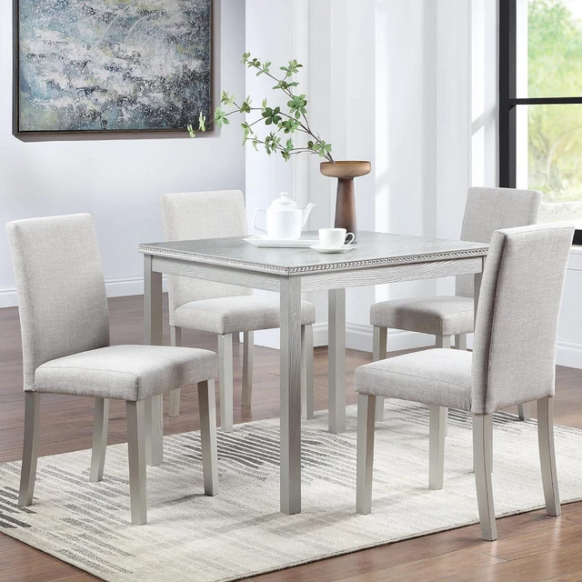Main image of Counter Height Dining Table Set with Chairs for 4, Wood 5 Piece Kitchen Table Set for Small Space, Square Table and Upholstered Chairs, Silver Grey, 34.5X34.5X30INCH