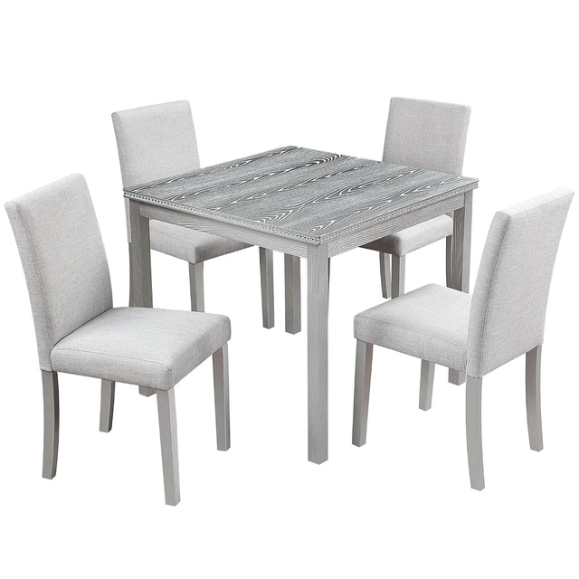 Alt view image 2 of 6 - Counter Height Dining Table Set with Chairs for 4, Wood 5 Piece Kitchen Table Set for Small Space, Square Table and Upholstered Chairs, Silver Grey, 34.5X34.5X30INCH