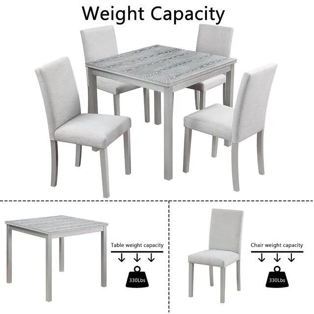 Alt view image 6 of 6 - Counter Height Dining Table Set with Chairs for 4, Wood 5 Piece Kitchen Table Set for Small Space, Square Table and Upholstered Chairs, Silver Grey, 34.5X34.5X30INCH