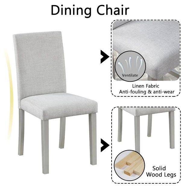 Alt view image 5 of 6 - Counter Height Dining Table Set with Chairs for 4, Wood 5 Piece Kitchen Table Set for Small Space, Square Table and Upholstered Chairs, Silver Grey, 34.5X34.5X30INCH