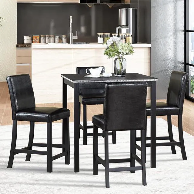 Alt view image 2 of 7 - Counter Height Dining Table Set with Chairs for 4, Wood 5 Piece Kitchen Table Set for Small Space, Square Table and Upholstered Chairs, Black, 34.5X34.5X36INCH