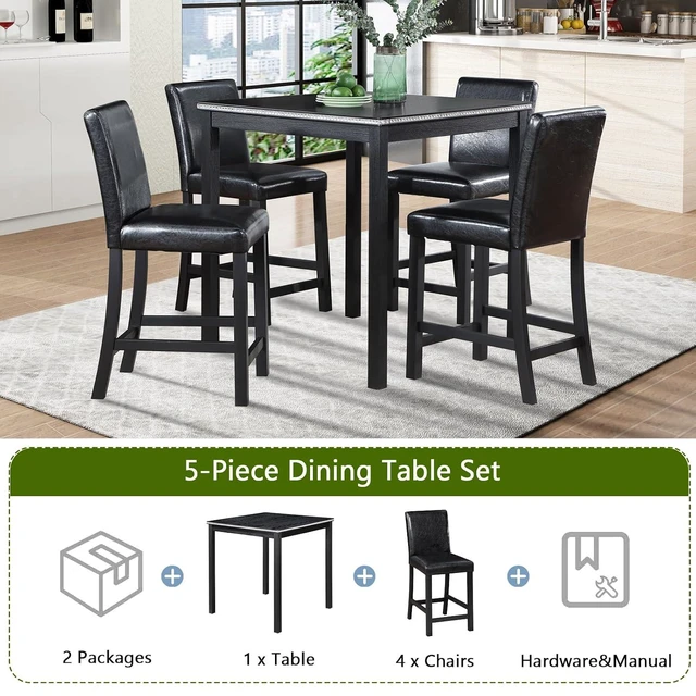 Alt view image 4 of 7 - Counter Height Dining Table Set with Chairs for 4, Wood 5 Piece Kitchen Table Set for Small Space, Square Table and Upholstered Chairs, Black, 34.5X34.5X36INCH
