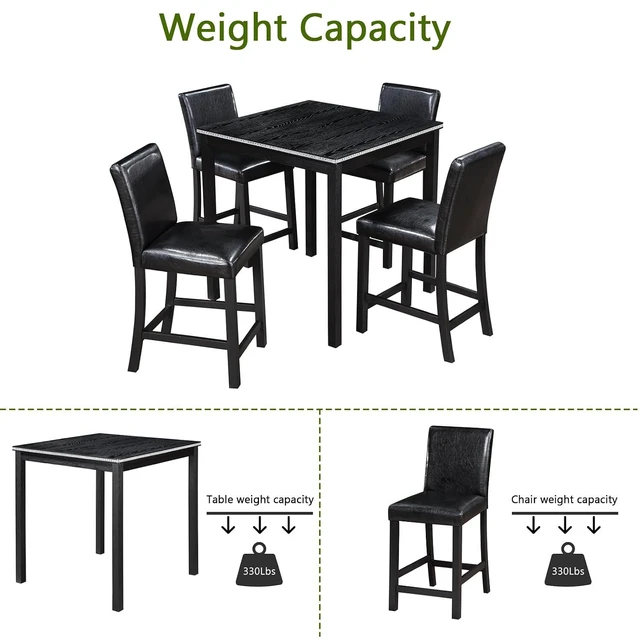 Alt view image 6 of 7 - Counter Height Dining Table Set with Chairs for 4, Wood 5 Piece Kitchen Table Set for Small Space, Square Table and Upholstered Chairs, Black, 34.5X34.5X36INCH
