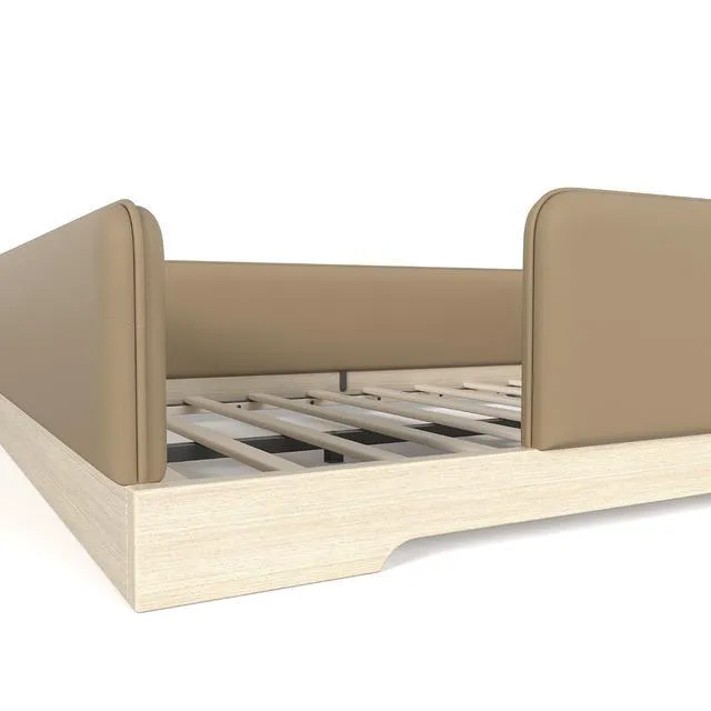 Alt view image 4 of 7 - Kids Upholstered Low Bed Frame with Removable Guardrails, Montessori Floor Bed & Kids Daybed for Boys Girls, Queen Size, Brown