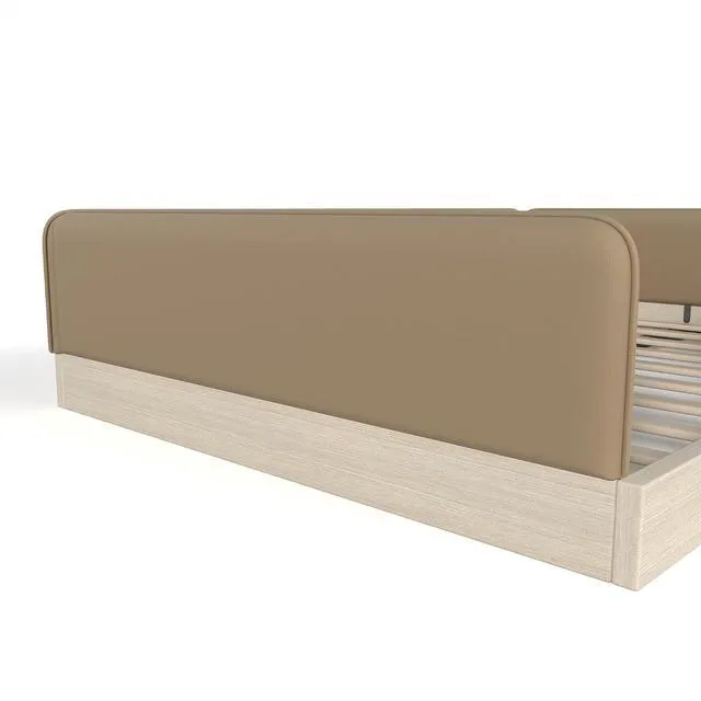 Alt view image 5 of 7 - Kids Upholstered Low Bed Frame with Removable Guardrails, Montessori Floor Bed & Kids Daybed for Boys Girls, Queen Size, Brown