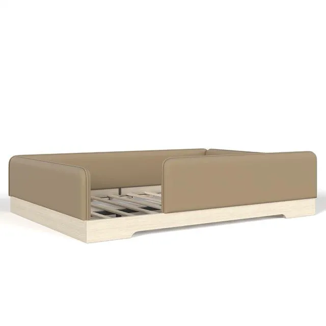 Alt view image 7 of 7 - Kids Upholstered Low Bed Frame with Removable Guardrails, Montessori Floor Bed & Kids Daybed for Boys Girls, Queen Size, Brown