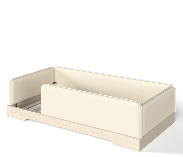 Alt view image 6 of 7 - Kids Upholstered Low Bed Frame with Removable Guardrails, Montessori Floor Bed & Kids Daybed for Boys Girls, Twin Size, Beige