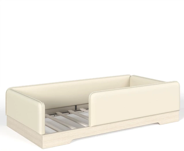 Alt view image 7 of 7 - Kids Upholstered Low Bed Frame with Removable Guardrails, Montessori Floor Bed & Kids Daybed for Boys Girls, Twin Size, Beige
