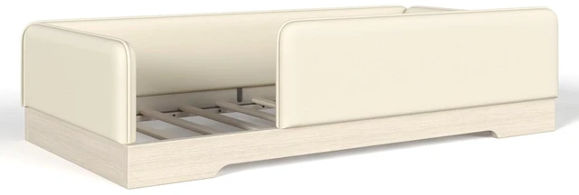 Alt view image 5 of 7 - Kids Upholstered Low Bed Frame with Removable Guardrails, Montessori Floor Bed & Kids Daybed for Boys Girls, Twin Size, Beige