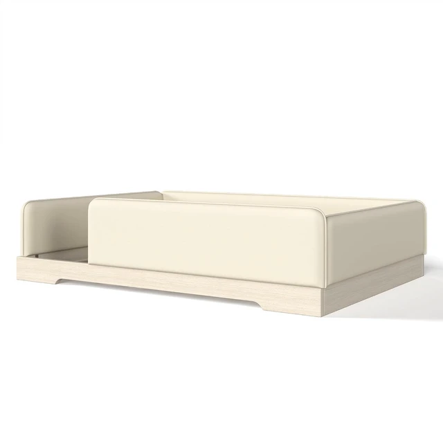 Alt view image 4 of 7 - Kids Upholstered Low Bed Frame with Removable Guardrails, Montessori Floor Bed & Kids Daybed for Boys Girls, Queen Size, Beige