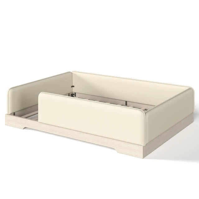 Alt view image 5 of 7 - Kids Upholstered Low Bed Frame with Removable Guardrails, Montessori Floor Bed & Kids Daybed for Boys Girls, Queen Size, Beige
