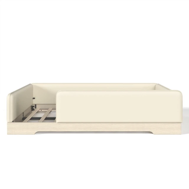 Alt view image 6 of 7 - Kids Upholstered Low Bed Frame with Removable Guardrails, Montessori Floor Bed & Kids Daybed for Boys Girls, Queen Size, Beige