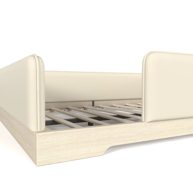 Alt view image 7 of 7 - Kids Upholstered Low Bed Frame with Removable Guardrails, Montessori Floor Bed & Kids Daybed for Boys Girls, Queen Size, Beige