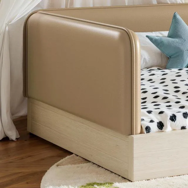 Alt view image 4 of 7 - Kids Upholstered Low Bed Frame with Removable Guardrails, Montessori Floor Bed & Kids Daybed for Boys Girls, Twin Size, Brown