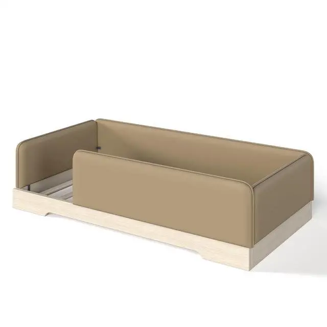 Alt view image 7 of 7 - Kids Upholstered Low Bed Frame with Removable Guardrails, Montessori Floor Bed & Kids Daybed for Boys Girls, Twin Size, Brown