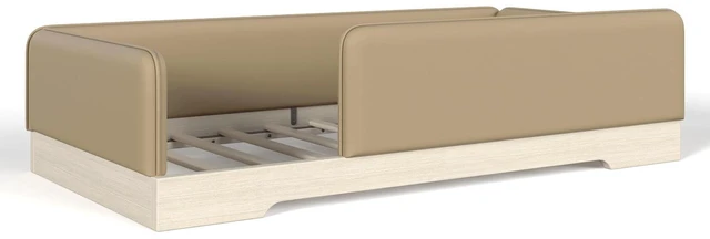 Alt view image 6 of 7 - Kids Upholstered Low Bed Frame with Removable Guardrails, Montessori Floor Bed & Kids Daybed for Boys Girls, Twin Size, Brown