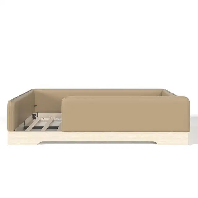 Alt view image 6 of 7 - Kids Upholstered Low Bed Frame with Removable Guardrails, Montessori Floor Bed & Kids Daybed for Boys Girls, Full Size, Brown