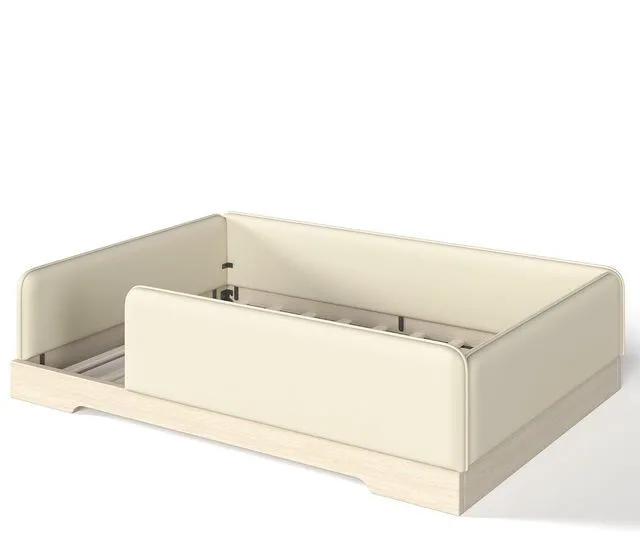Alt view image 5 of 7 - Kids Upholstered Low Bed Frame with Removable Guardrails, Montessori Floor Bed & Kids Daybed for Boys Girls, Full Size, Beige