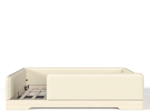 Alt view image 6 of 7 - Kids Upholstered Low Bed Frame with Removable Guardrails, Montessori Floor Bed & Kids Daybed for Boys Girls, Full Size, Beige