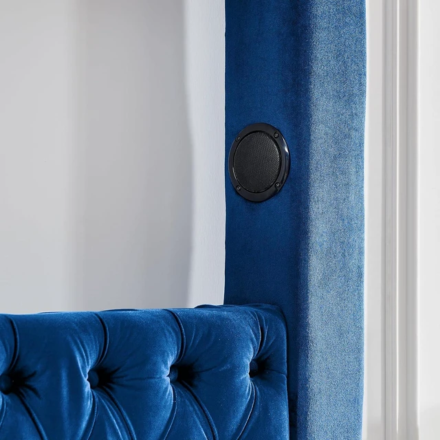 Alt view image 3 of 7 - Velvet Canopy Bed Frame Queen with USB-A & USB-C Charging Ports, Blue