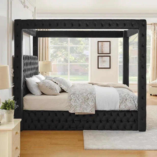Alt view image 4 of 7 - Queen Canopy Platform Bed Frame with USB-A & USB-C Charging Ports, Black