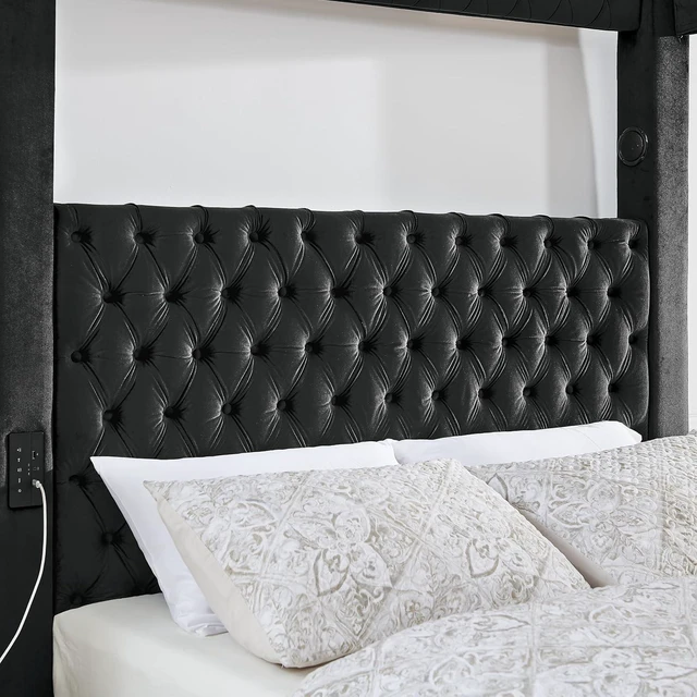 Alt view image 7 of 7 - Queen Canopy Platform Bed Frame with USB-A & USB-C Charging Ports, Black