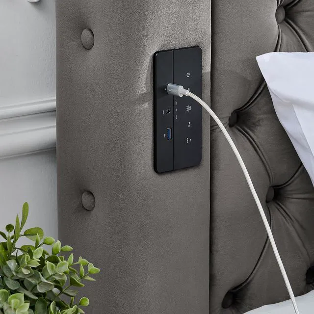 Alt view image 5 of 7 - Queen Canopy Platform Bed Frame with USB-A & USB-C Charging Ports, Gray