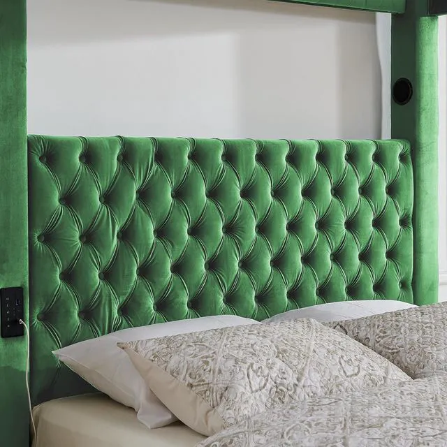 Alt view image 7 of 7 - Queen Canopy Platform Bed Frame with USB-A & USB-C Charging Ports, Green