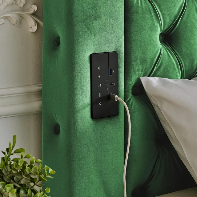 Alt view image 6 of 7 - Queen Canopy Platform Bed Frame with USB-A & USB-C Charging Ports, Green
