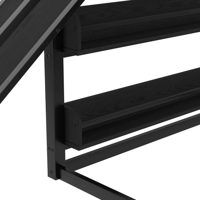 Alt view image 3 of 7 - Full Size Play Loft Bed with Slide and Storage Bookcase, Kids Activity Loft Bed with Climbing Wall and Basketball Hoop & Pull Up Rings for Playroom Sport Bedroom, Black