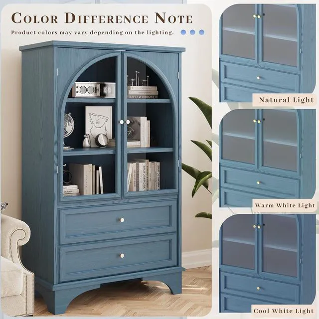 Alt view image 5 of 7 - Buffet Storage Cabinet with Glass Doors and Drawers, Blue
