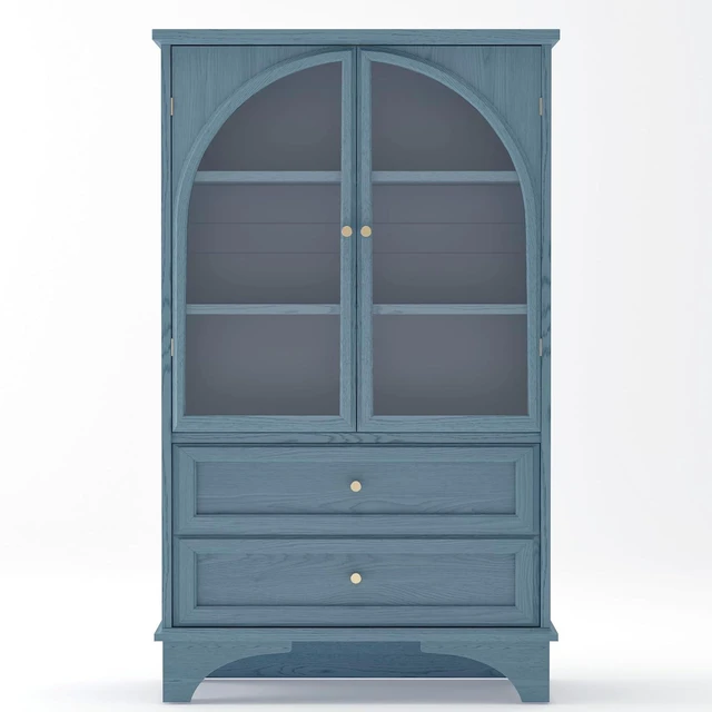 Alt view image 6 of 7 - Buffet Storage Cabinet with Glass Doors and Drawers, Blue