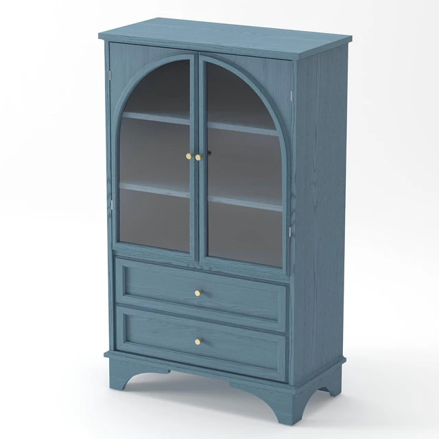 Alt view image 7 of 7 - Buffet Storage Cabinet with Glass Doors and Drawers, Blue