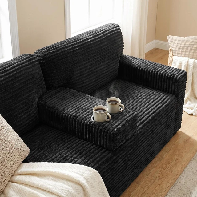 Alt view image 4 of 7 - 91.7" Loveseat Sofa with 2 Cup Holders and Side Pockets, Black