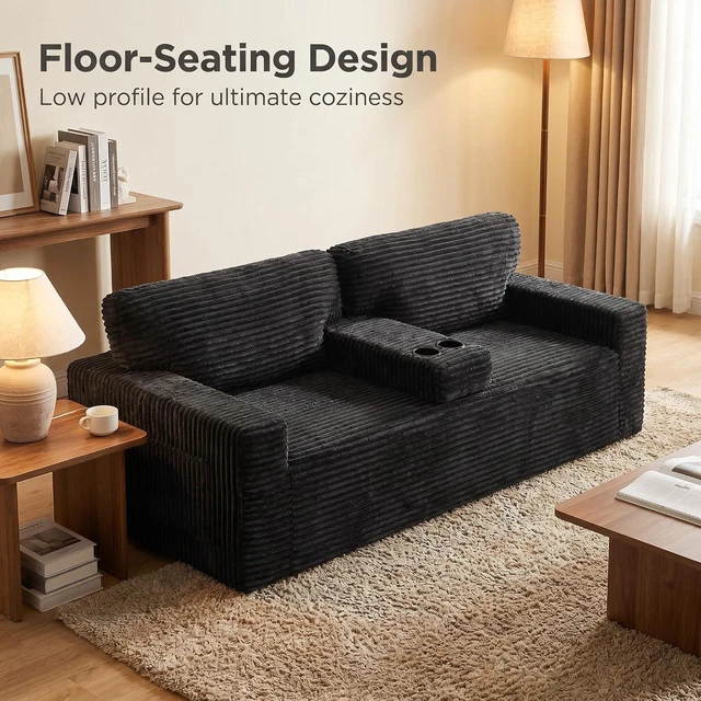 Alt view image 3 of 7 - 91.7" Loveseat Sofa with 2 Cup Holders and Side Pockets, Black