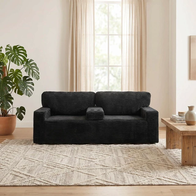 Alt view image 2 of 7 - 91.7" Loveseat Sofa with 2 Cup Holders and Side Pockets, Black