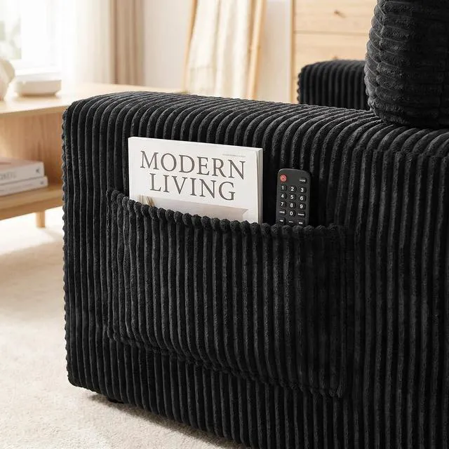 Alt view image 5 of 7 - 91.7" Loveseat Sofa with 2 Cup Holders and Side Pockets, Black